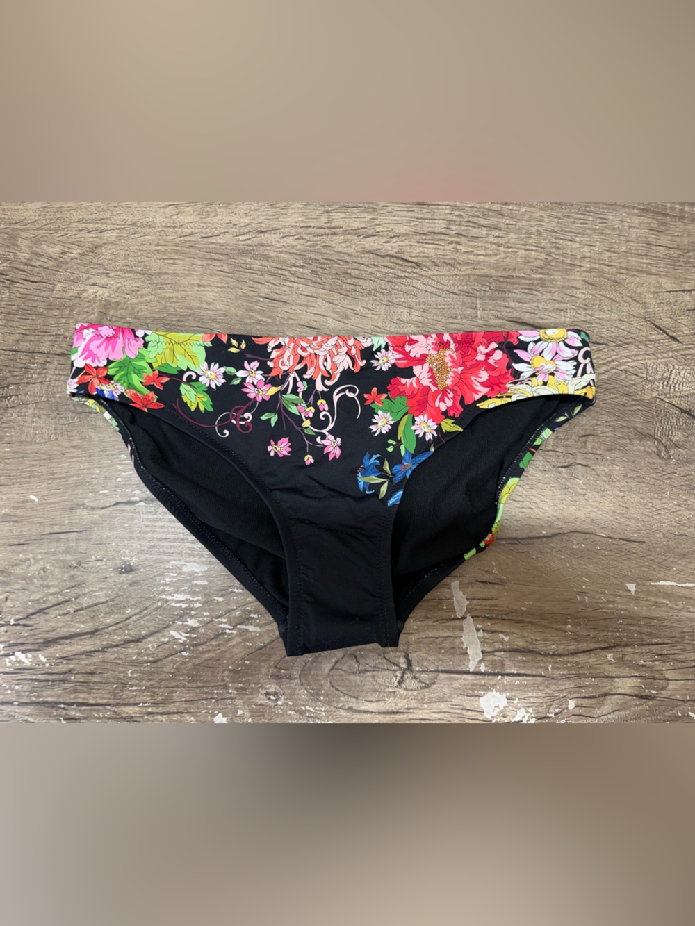 Johnny Was black floral bikini bottoms size small NWOT